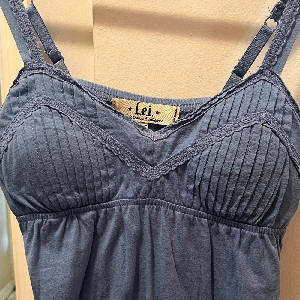 lei Slate Blue Pleated Bust Cotton Dress - Picture 2 of 5